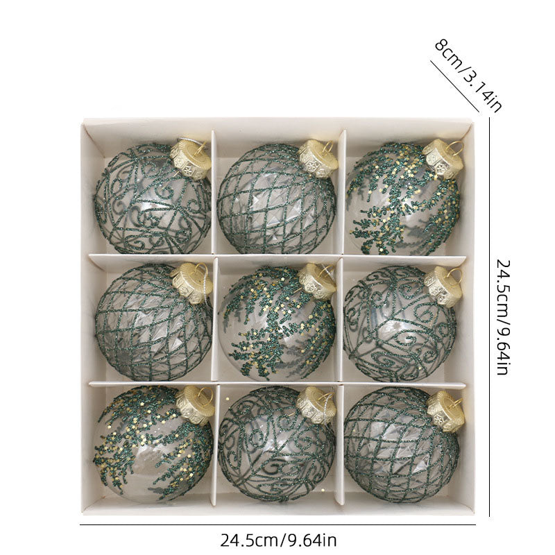 Christmas decorations 8cm/9PCS transparent PET painted Christmas ball gift box set Christmas tree pendant