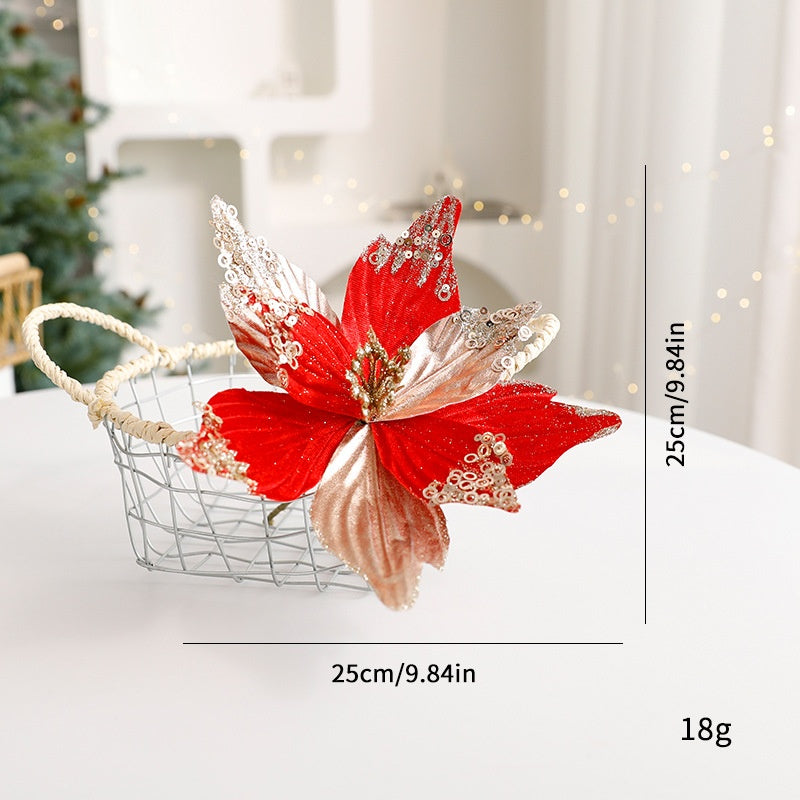 Sparkle Flower Artificial Flower Christmas Flower Tulle Fabric Floral Arrangement Decoration Velvet Christmas Decorations