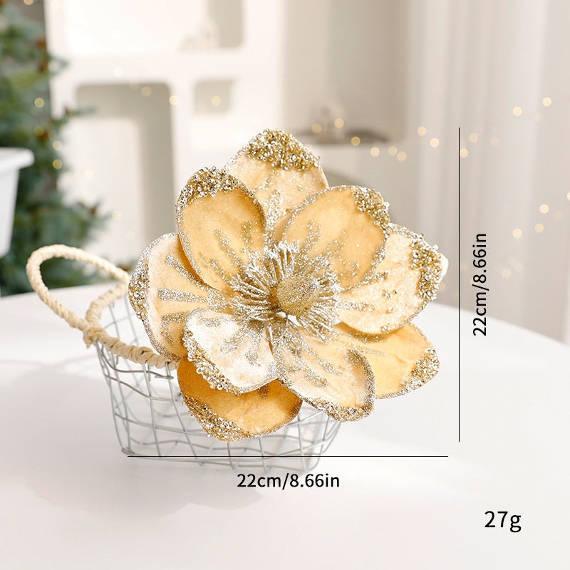 Sparkle Flower Artificial Flower Christmas Flower Tulle Fabric Floral Arrangement Decoration Velvet Christmas Decorations