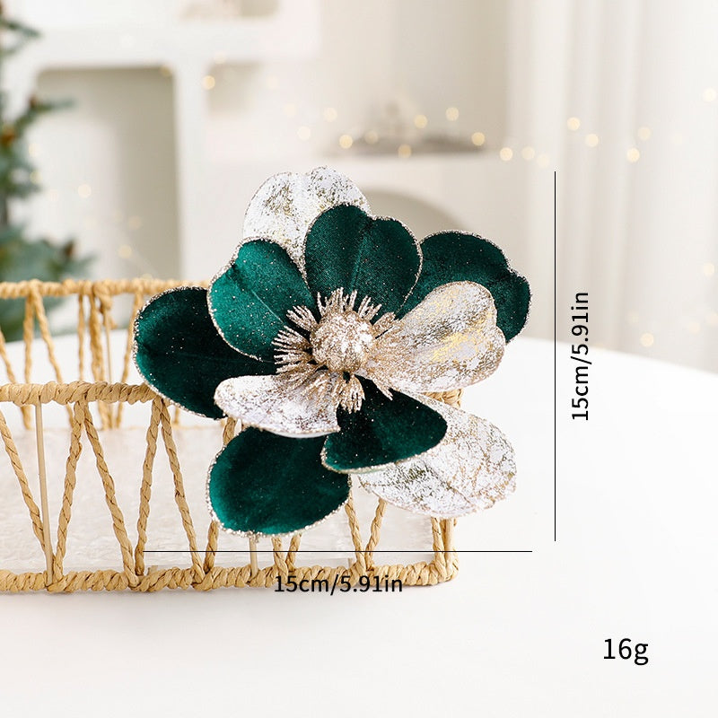 Sparkle Flower Artificial Flower Christmas Flower Tulle Fabric Floral Arrangement Decoration Velvet Christmas Decorations