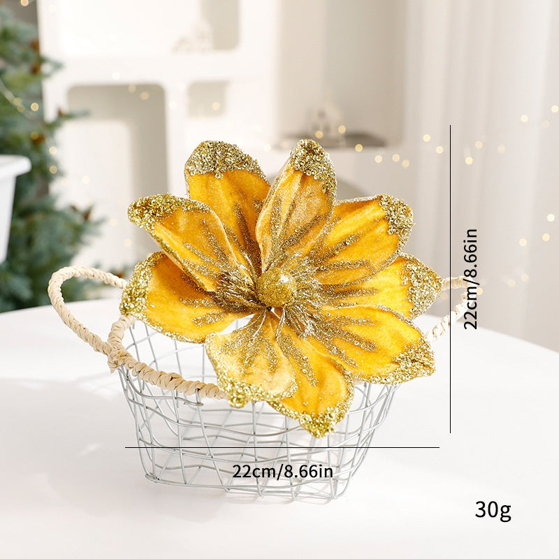 Sparkle Flower Artificial Flower Christmas Flower Tulle Fabric Floral Arrangement Decoration Velvet Christmas Decorations