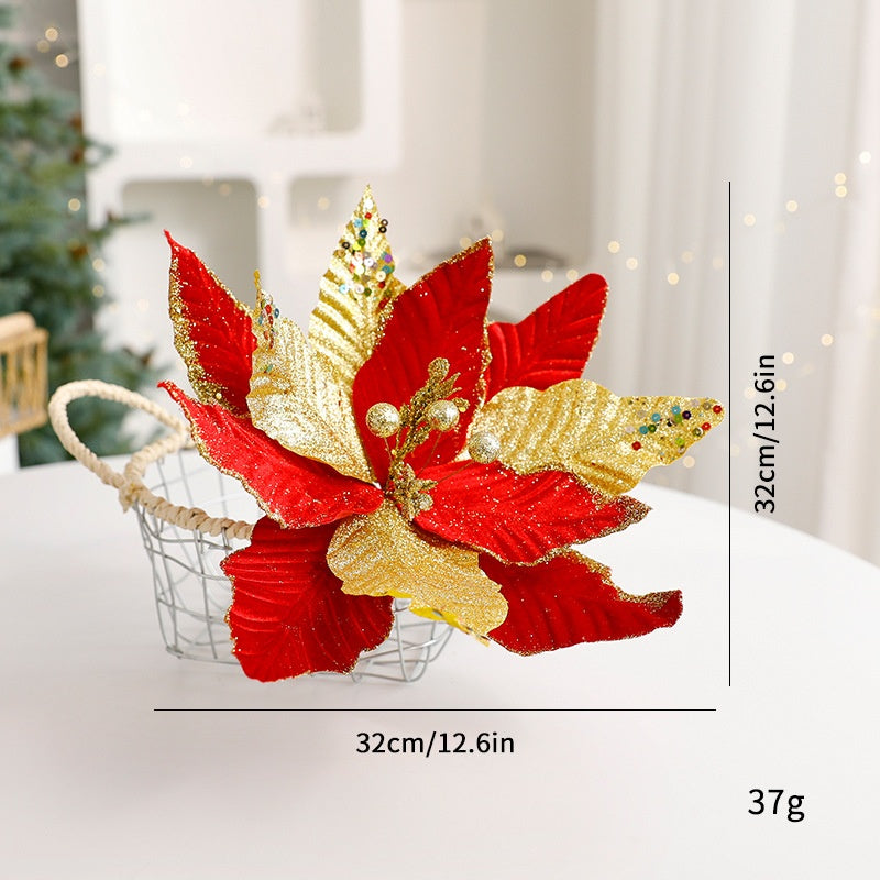 Sparkle Flower Artificial Flower Christmas Flower Tulle Fabric Floral Arrangement Decoration Velvet Christmas Decorations