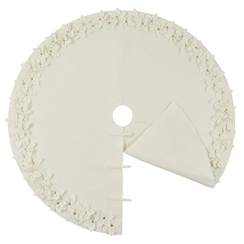 Fennco Styles Handmade Felt Flower Holiday Christmas Tree Skirt 72 Inch Round - White Tree Skirt for Home, Holiday Tree, Indoor and Special Occasion