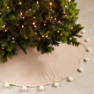 Fennco Styles Holiday Pom Pom Trim Christmas Tree Skirt - Red Cotton Tree Skirt for Home, Holiday Tree, Indoor Outdoor and Special Occasion