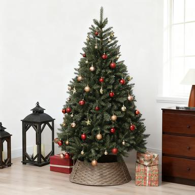2.25 ft Rustic Christmas Tree Skirt with Metal Reinforcement - Natural