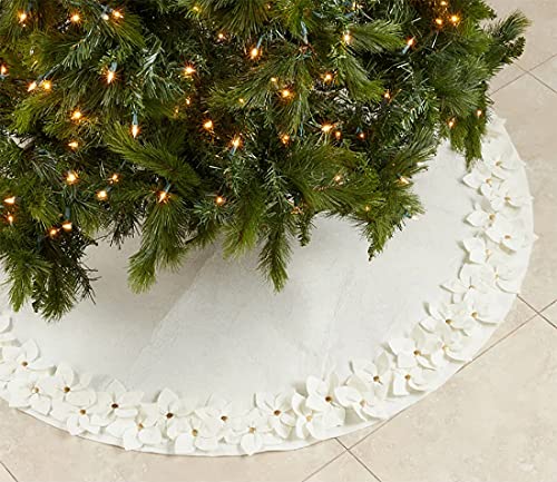 Fennco Styles Handmade Felt Flower Holiday Christmas Tree Skirt 72 Inch Round - White Tree Skirt for Home, Holiday Tree, Indoor and Special Occasion