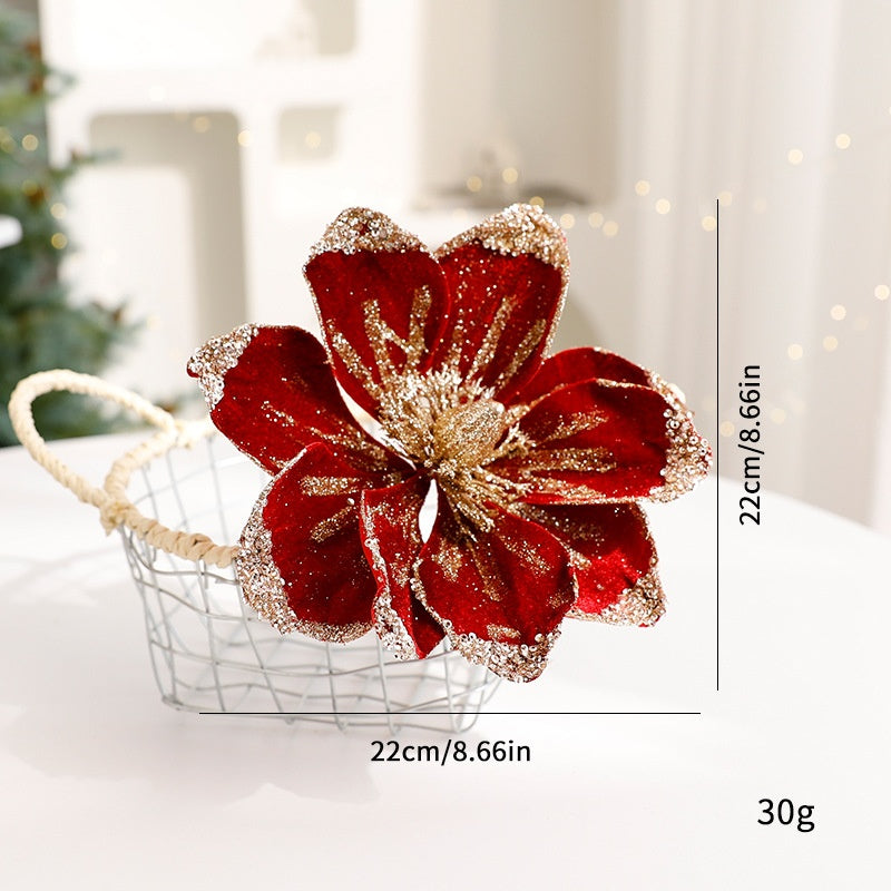 Sparkle Flower Artificial Flower Christmas Flower Tulle Fabric Floral Arrangement Decoration Velvet Christmas Decorations