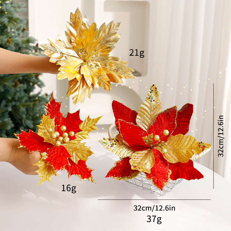 Sparkle Flower Artificial Flower Christmas Flower Tulle Fabric Floral Arrangement Decoration Velvet Christmas Decorations