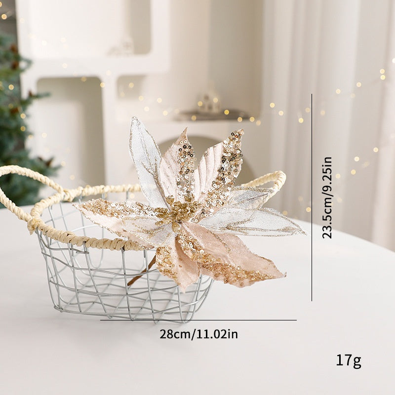 Sparkle Flower Artificial Flower Christmas Flower Tulle Fabric Floral Arrangement Decoration Velvet Christmas Decorations