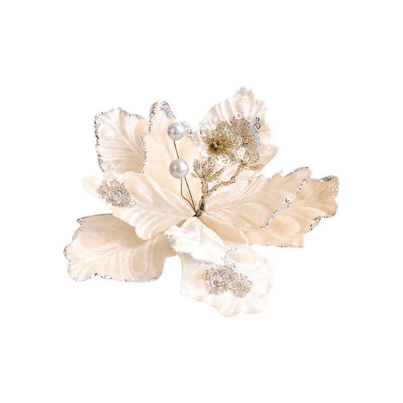 Christmas Decorative Artificial Flower with Glitter Velvet Material Christmas Theme Table Decoration Everlasting Flower
