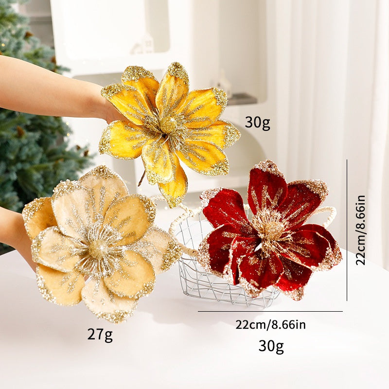 Sparkle Flower Artificial Flower Christmas Flower Tulle Fabric Floral Arrangement Decoration Velvet Christmas Decorations
