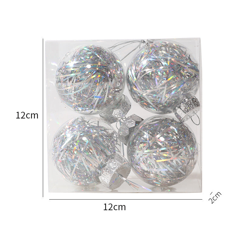 Christmas Ball Transparent PET Laser Silk Grass Ball Christmas Tree Pendant Decoration Props 4PCS per box