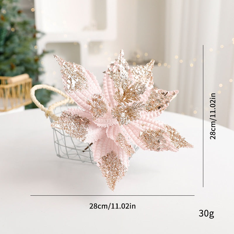 Sparkle Flower Artificial Flower Christmas Flower Tulle Fabric Floral Arrangement Decoration Velvet Christmas Decorations