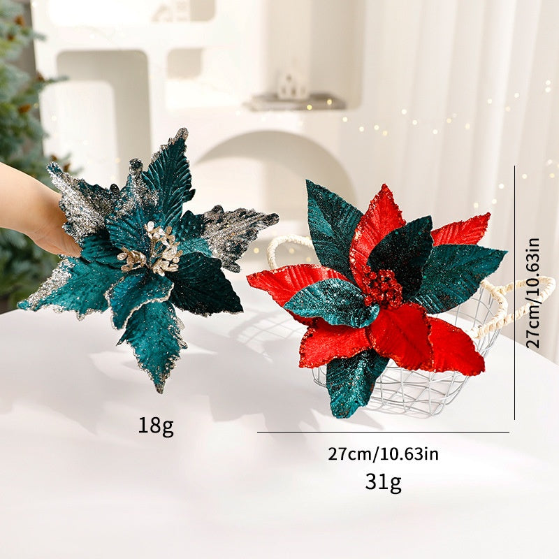Sparkle Flower Artificial Flower Christmas Flower Tulle Fabric Floral Arrangement Decoration Velvet Christmas Decorations