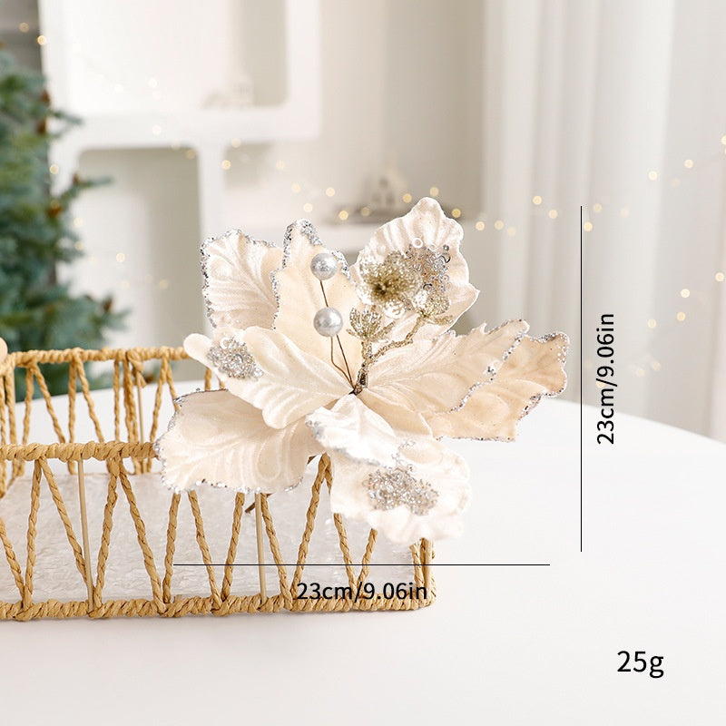 Christmas Decorative Artificial Flower with Glitter Velvet Material Christmas Theme Table Decoration Everlasting Flower