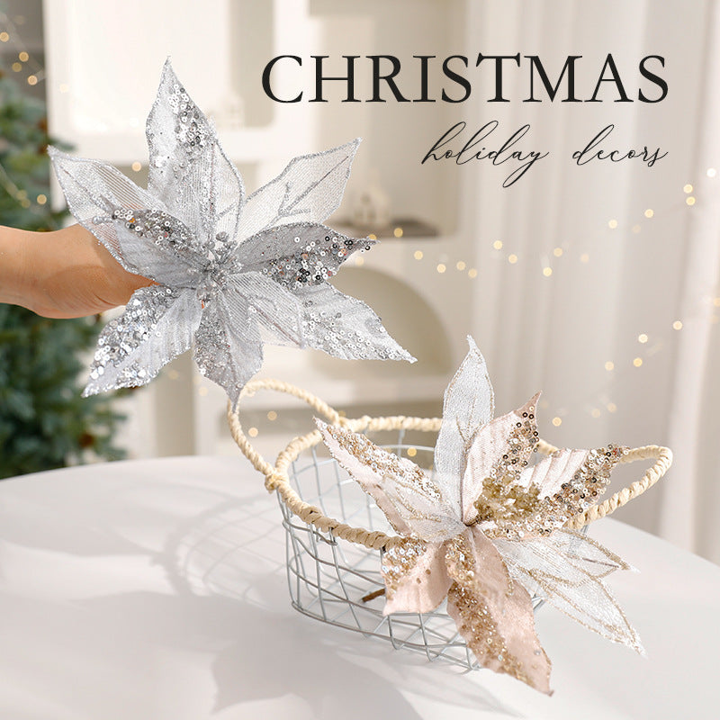 Sparkle Flower Artificial Flower Christmas Flower Tulle Fabric Floral Arrangement Decoration Velvet Christmas Decorations