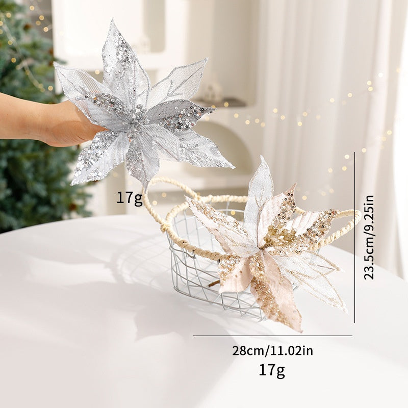 Sparkle Flower Artificial Flower Christmas Flower Tulle Fabric Floral Arrangement Decoration Velvet Christmas Decorations