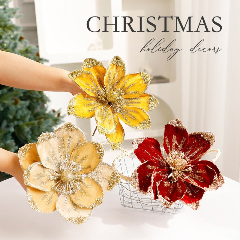 Sparkle Flower Artificial Flower Christmas Flower Tulle Fabric Floral Arrangement Decoration Velvet Christmas Decorations