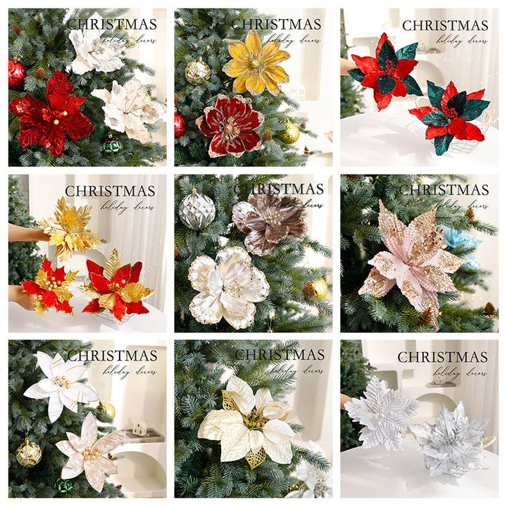 Sparkle Flower Artificial Flower Christmas Flower Tulle Fabric Floral Arrangement Decoration Velvet Christmas Decorations