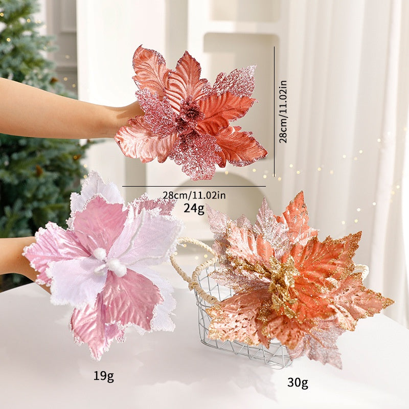 Sparkle Flower Artificial Flower Christmas Flower Tulle Fabric Floral Arrangement Decoration Velvet Christmas Decorations