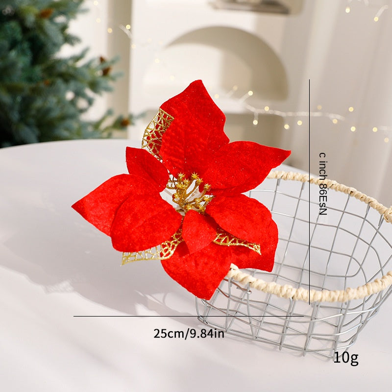 Sparkle Flower Artificial Flower Christmas Flower Tulle Fabric Floral Arrangement Decoration Velvet Christmas Decorations