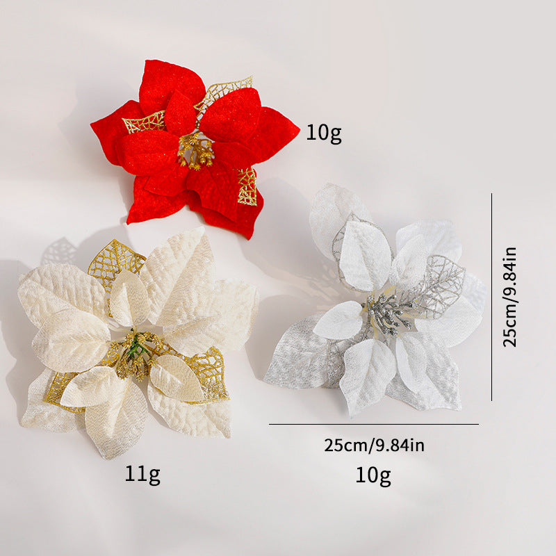Sparkle Flower Artificial Flower Christmas Flower Tulle Fabric Floral Arrangement Decoration Velvet Christmas Decorations