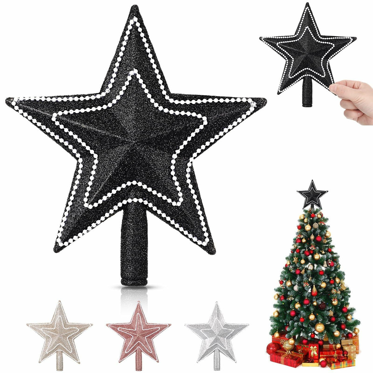 Hollowfly Mini Star Christmas Tree Topper Black Pearl 8 Inch Tree Top Decor