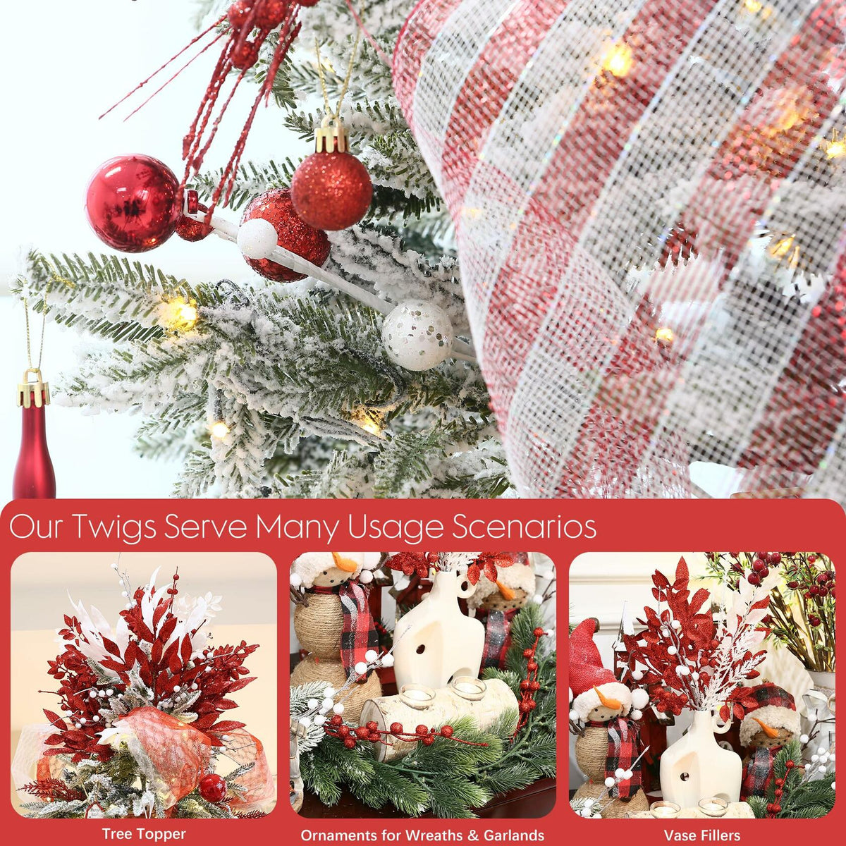 Sea Team Christmas Tree Branches Ornaments Twigs 15-Inch Champagne White 6-Pack