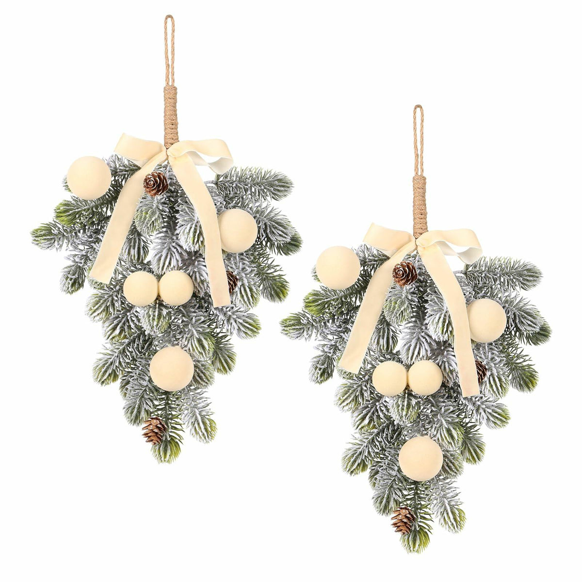 Super Holiday 2PCS Beige Velvet Bow Ball Christmas Decorations Flocked